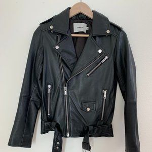 Deadwood Recycled Black Leather Motorcycle Jacket Size 36